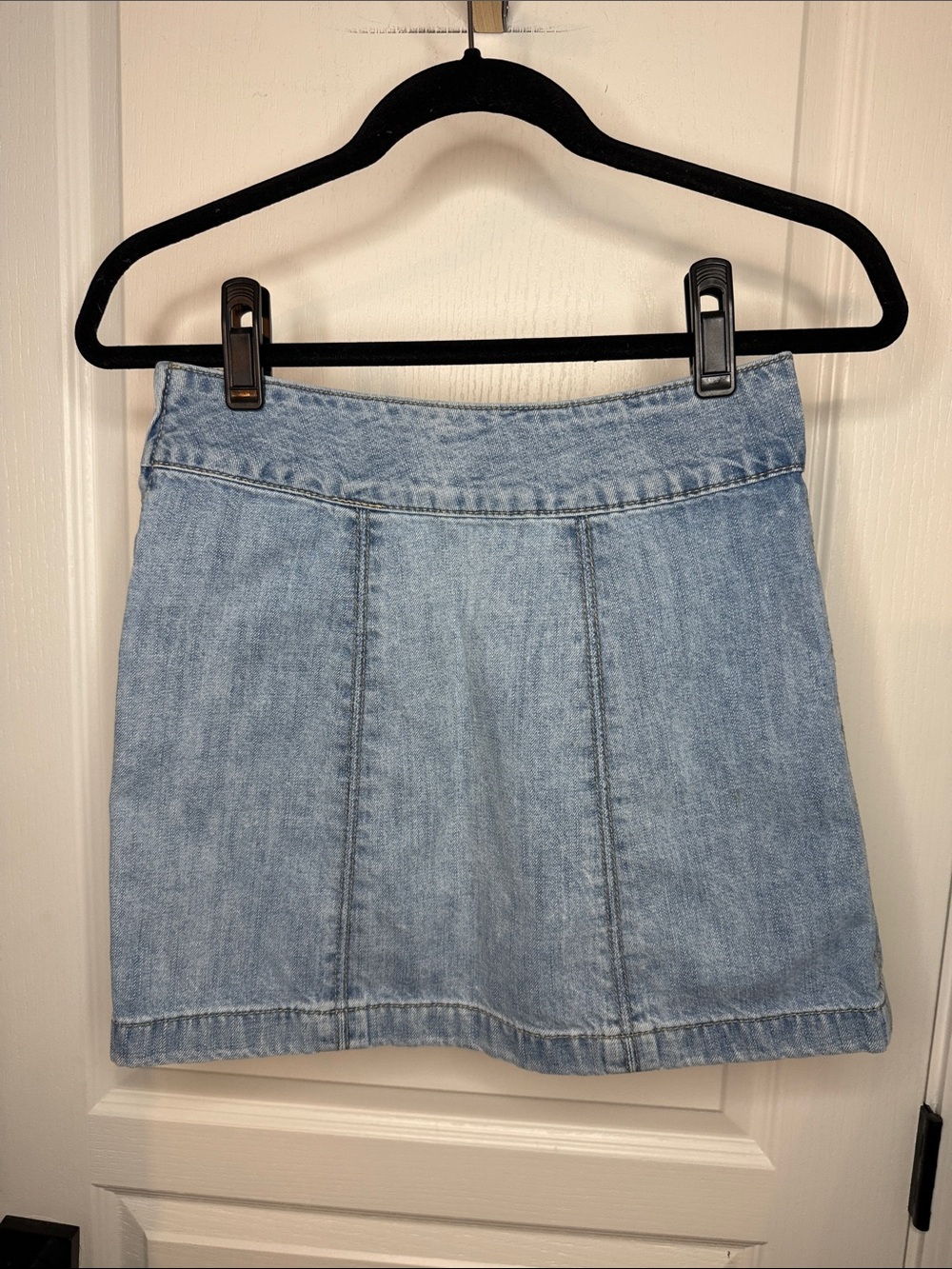 Free People Light Wash Denim A-Line Mini Skirt